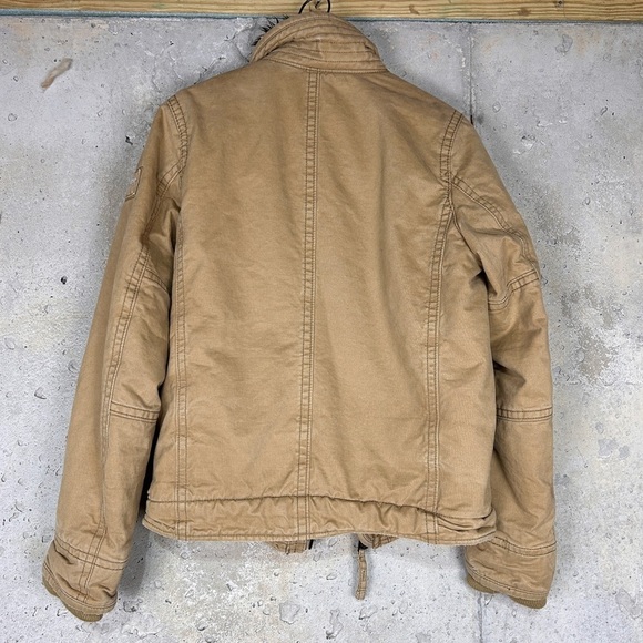 Abercrombie y2k khaki tan Sherpa fur bomber jacket small men women - Picture 4 of 9